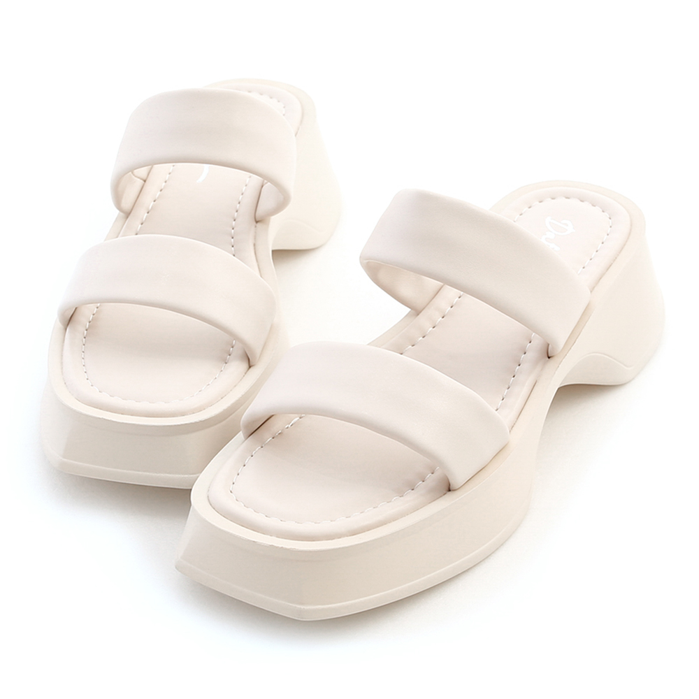 Lightweight Thick Sole Wide Straps Slides Vanilla