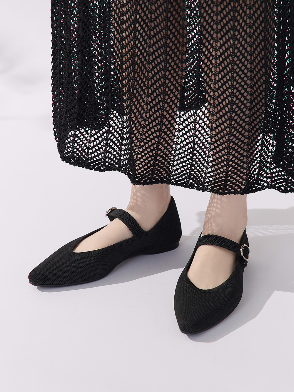【3D零感雲織鞋】尖頭瑪莉珍鞋 午夜黑