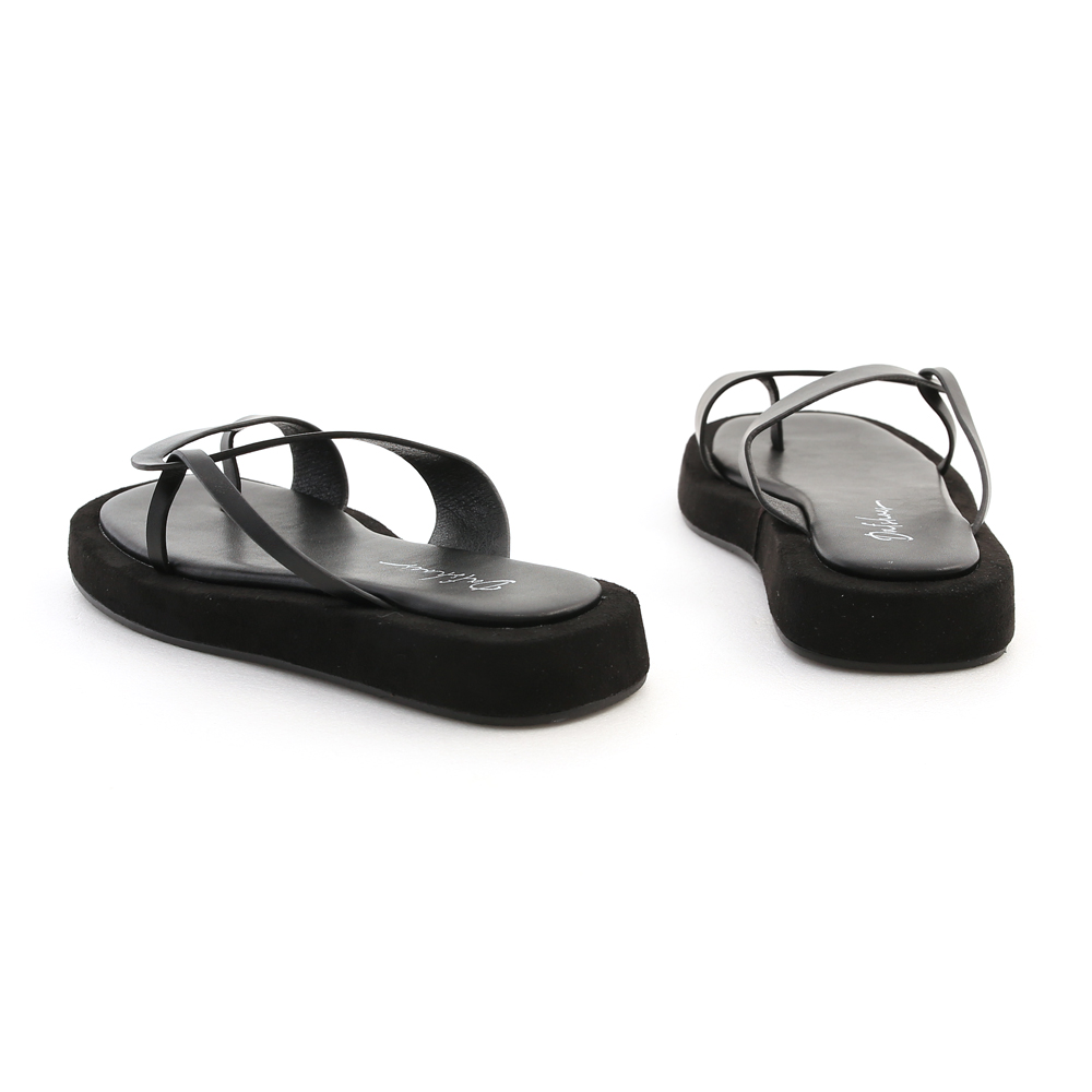 Toe Ring Platform Slippers Black