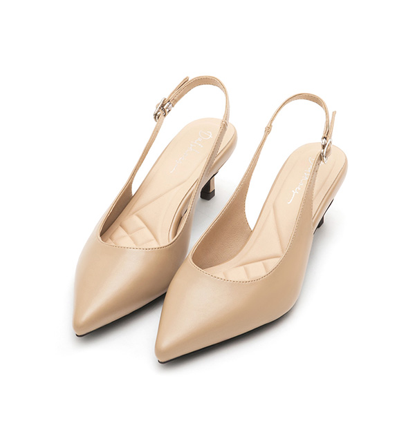 Plain Elegant Kitten Heel Slingbacks Beige