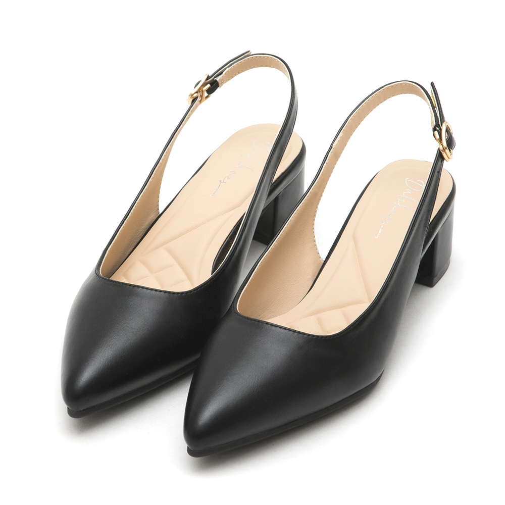 4D Cushion Pointed-Toe Slingback Shoes Black