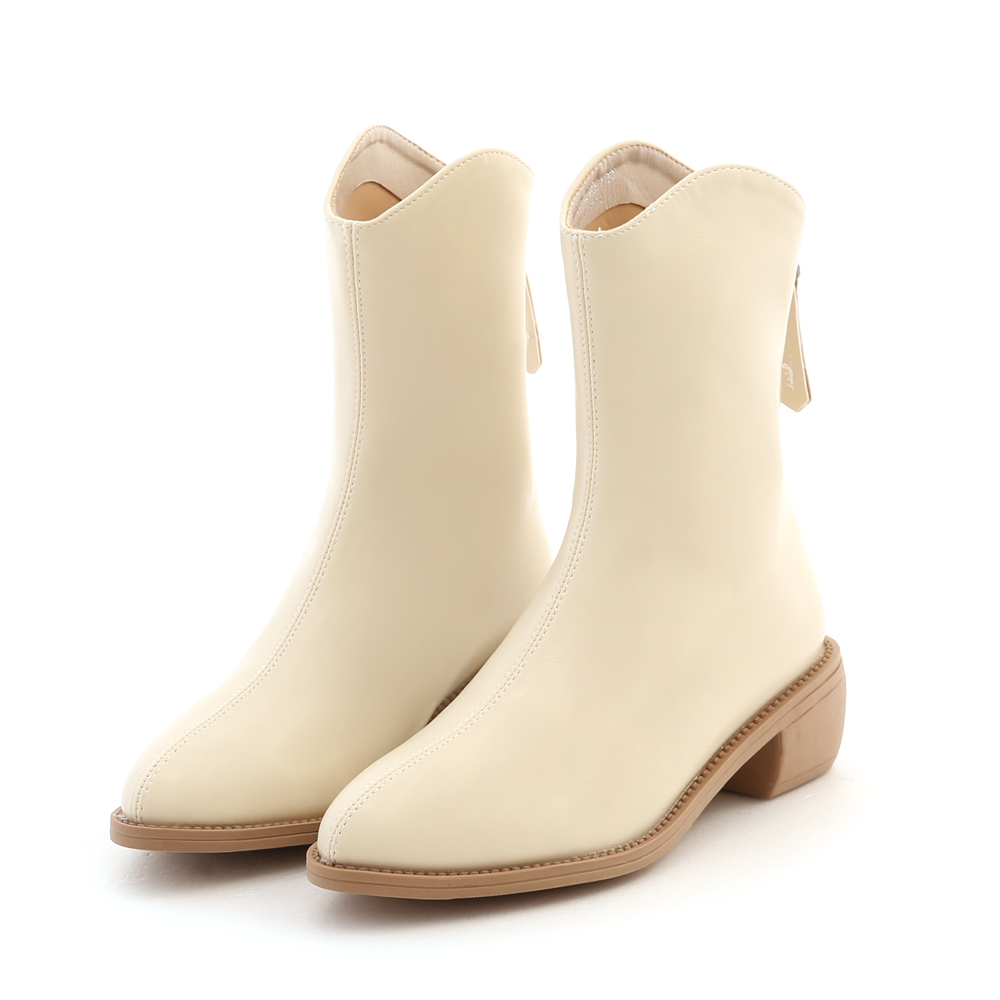 Plain V-Cut Pointed Toe Boots Vanilla