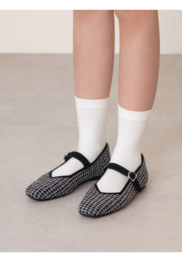 【3D零感雲織鞋】方頭瑪莉珍鞋 黑白毛呢