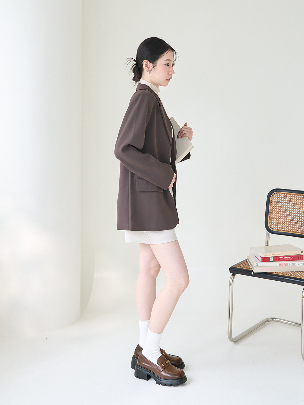 【真皮系列】復古小金豆輕量底樂福鞋 棕色