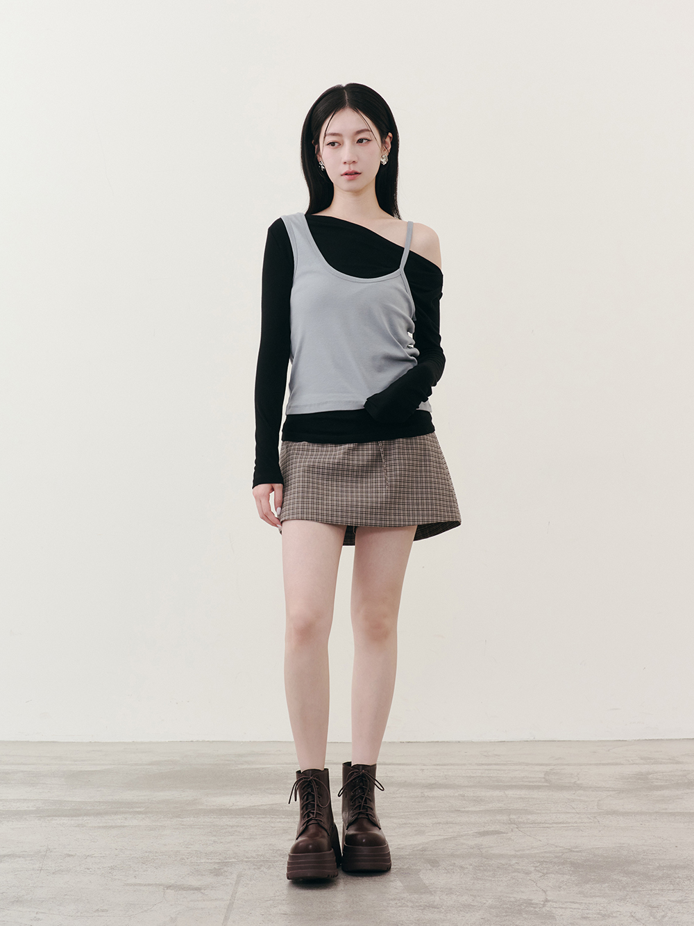 舞力全開增高加厚底綁帶短靴 咖啡色