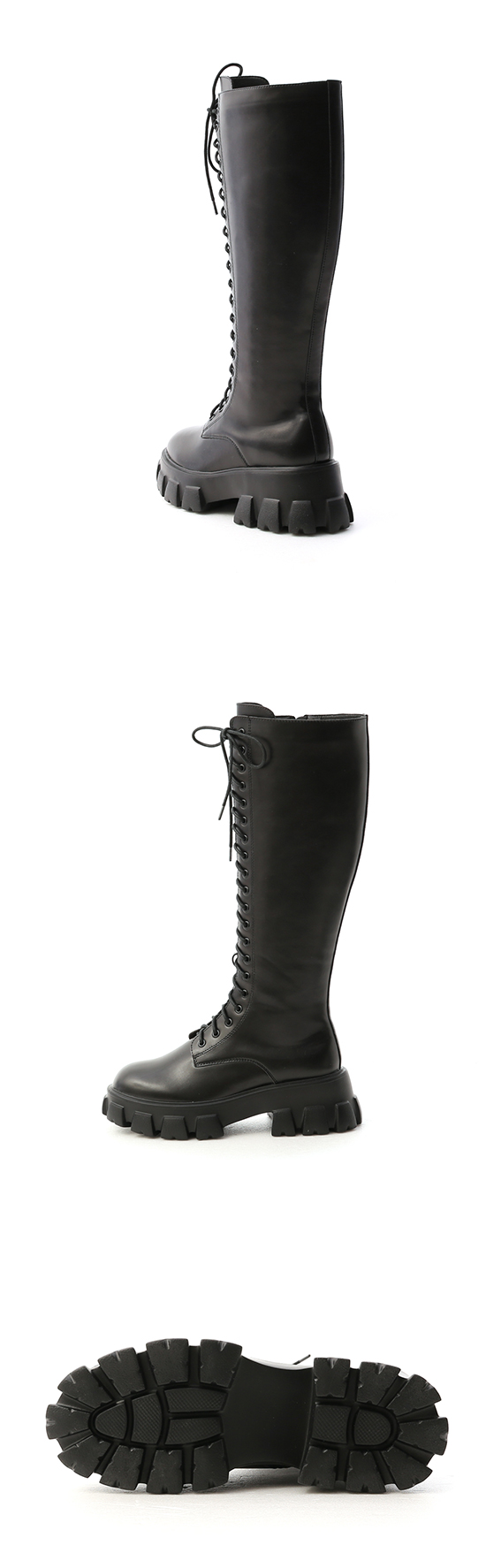 Zigzag Sole Lace-Up Martin Tall-Boots Black