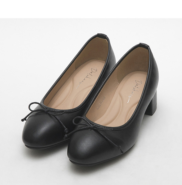 4D Cushioned Mid-Heel Ballets Shoes Black