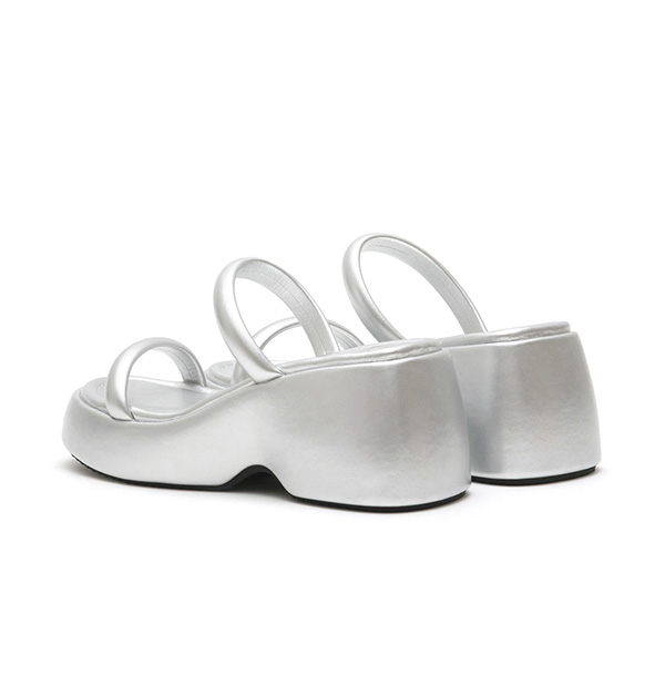 One-Strap Comfy Thick Sole Slide Sandals Silver