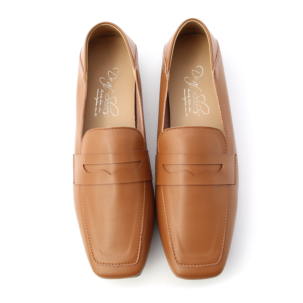 Soft Faux Leather Square Toe Loafers Brown