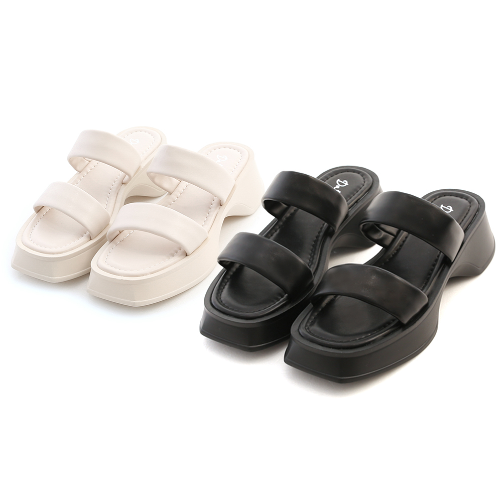 Lightweight Thick Sole Wide Straps Slides Black