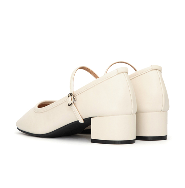 甜蜜蜜方頭氣質粗跟瑪莉珍鞋 米白色