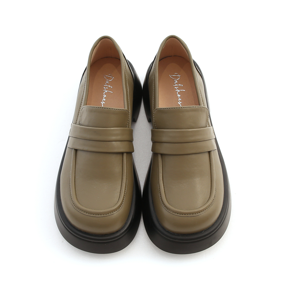 Lightweight Thick Sole Classic Loafers Olive Green