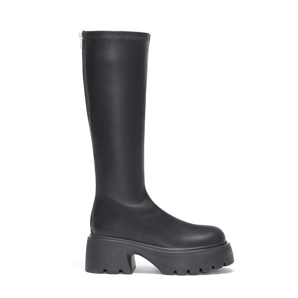 超強魅力．輕量波浪底瘦瘦長靴 時尚黑