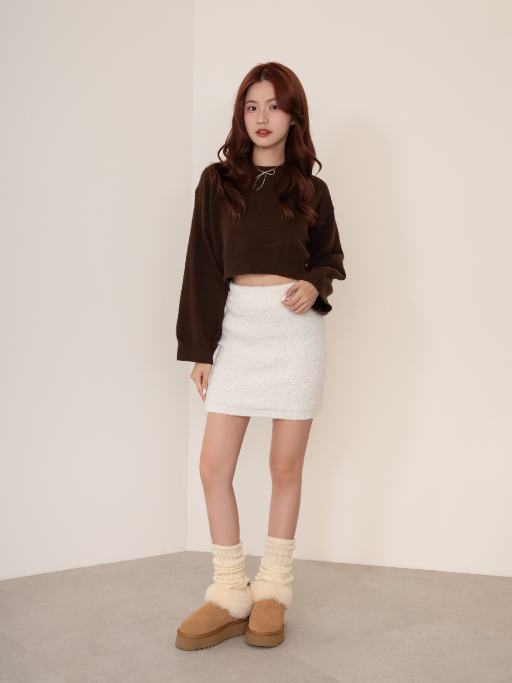 暖暖泡芙厚底翻毛真皮雪靴 駝色