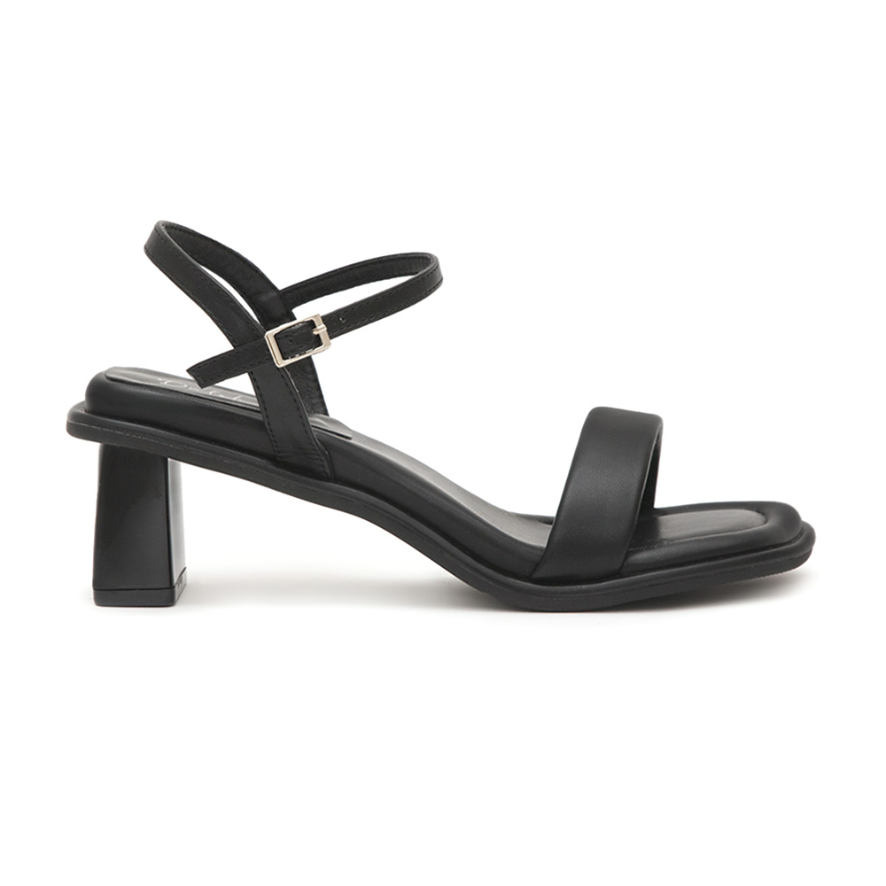 Square Toe Soft Mid-Heel Sandals Black