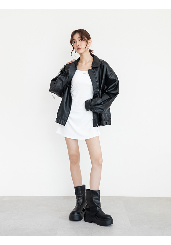 暗黑硬派Plus級加厚鬆糕底褲管短靴 黑色