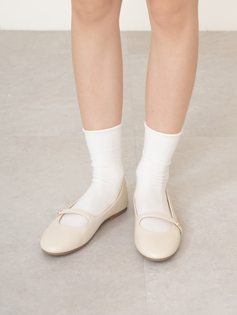 圓頭學院平底瑪莉珍娃娃鞋 米白色