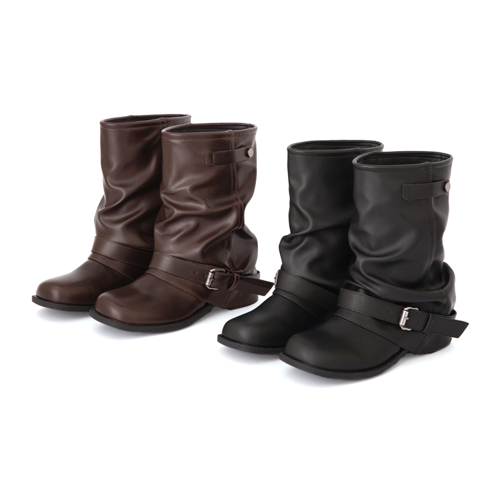 潮流對決釦環堆堆褲管短靴 黑色