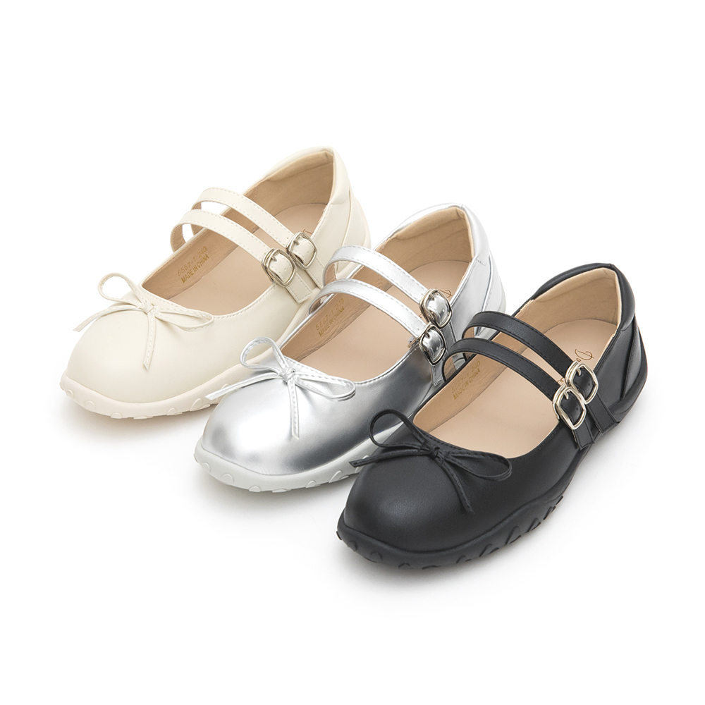 Double-Strap Athletic Ballet Flats Silver