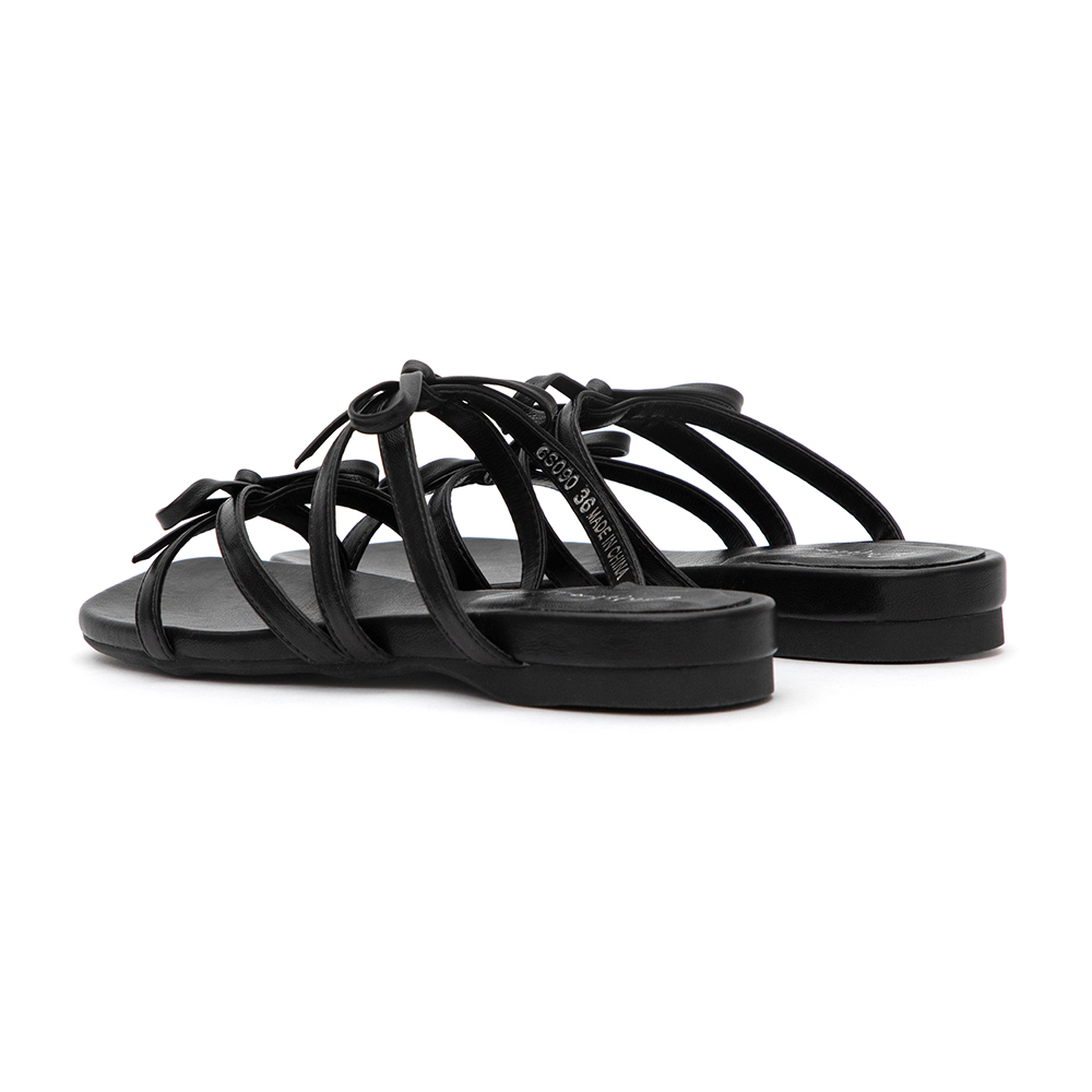 甜美雙蝴蝶結雲感平底涼拖鞋 黑色