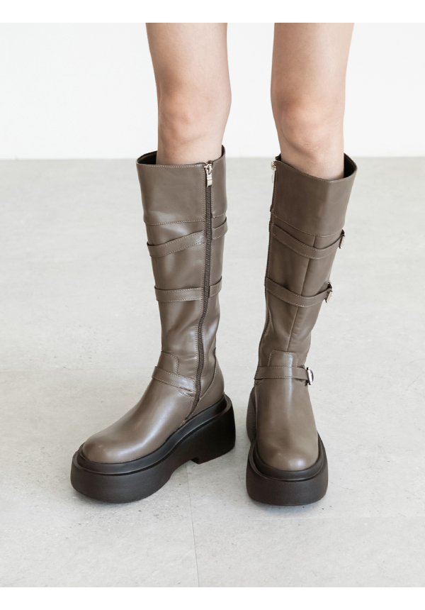 霸氣登場Plus級釦環加厚底釦環長靴 摩卡灰