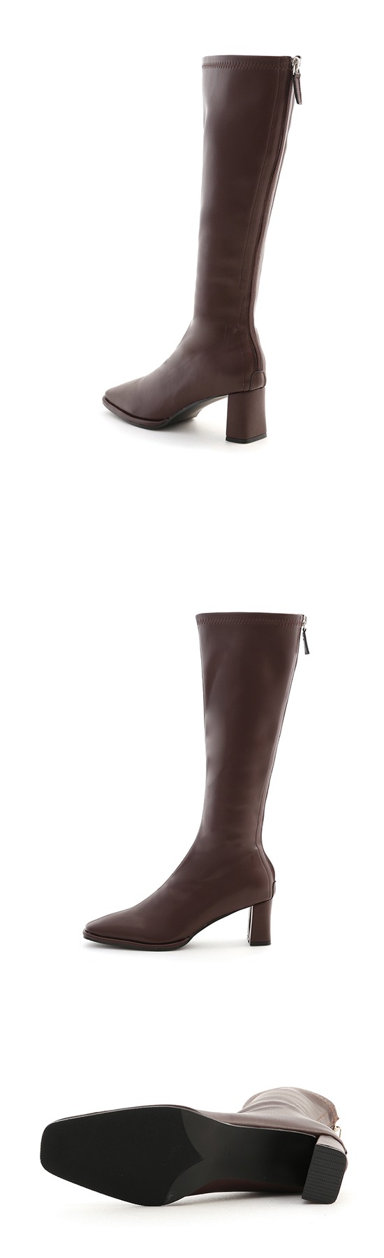 Plain High Heel Under-The-Knee Boots Dark Brown