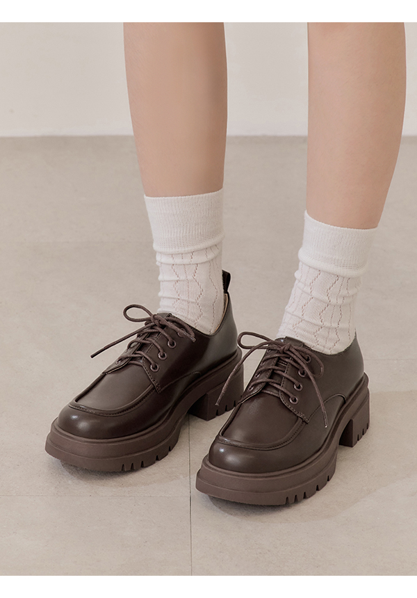 Platform Lace-Up Derby Shoes 咖