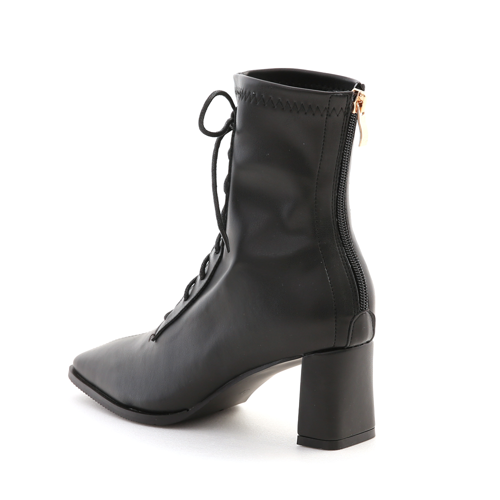Soft Leather Lace-Up High Heel Boots Black