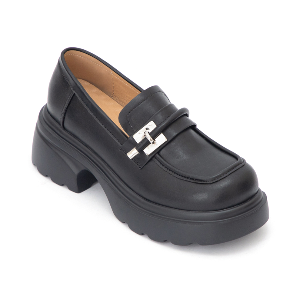 全日舒適小方塊厚底樂福鞋 黑色