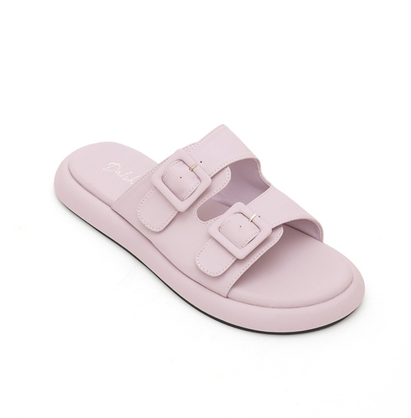 Pastel Square Buckle Cute Flat Sandals Lavender