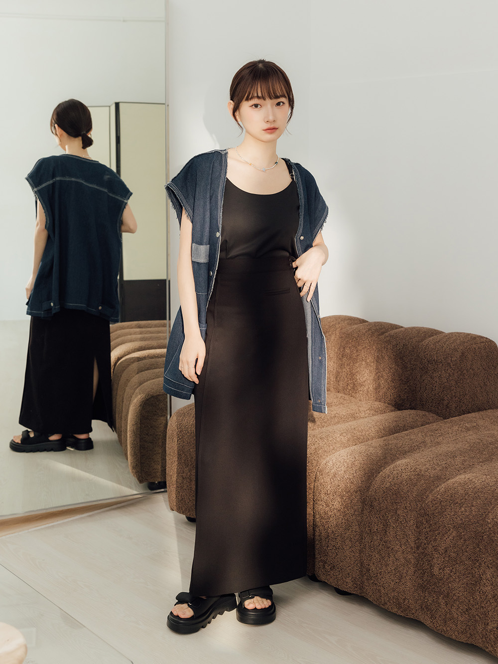 寬帶魔鬼氈空氣海綿啵啵Q軟涼鞋 黑