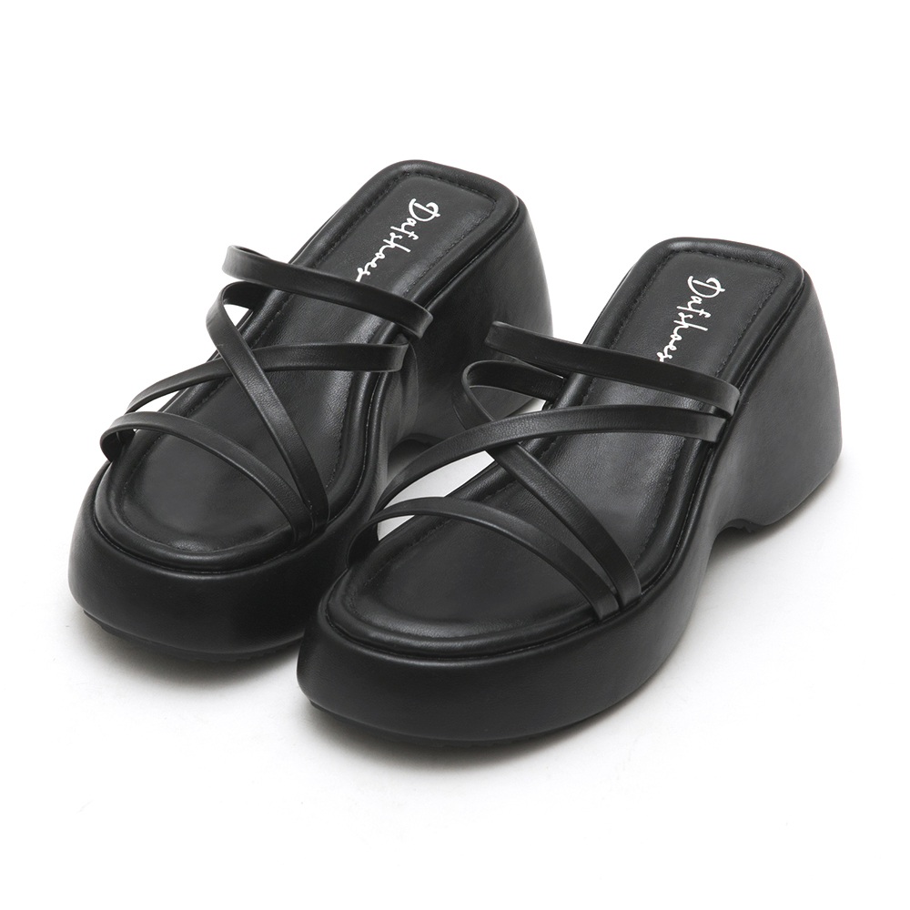 Cross Strap Thick Sole Slide Sandals Black