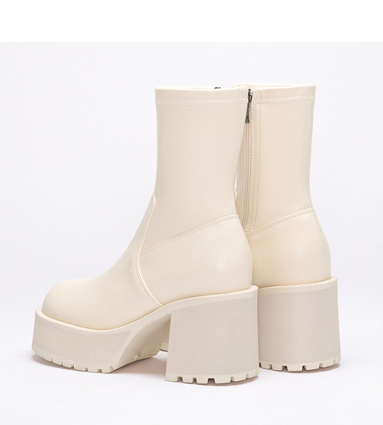 Thick Sole High-Heel Slimming Ankle Boots Vanilla