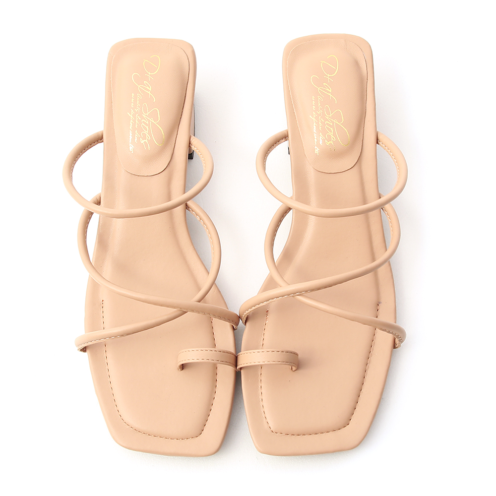 Square Toe Strappy Toe Loop Sandals Nude pink