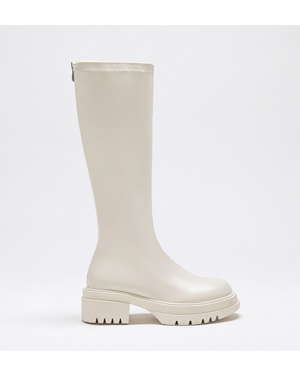 Plain Thick Sole Tall Boots Vanilla