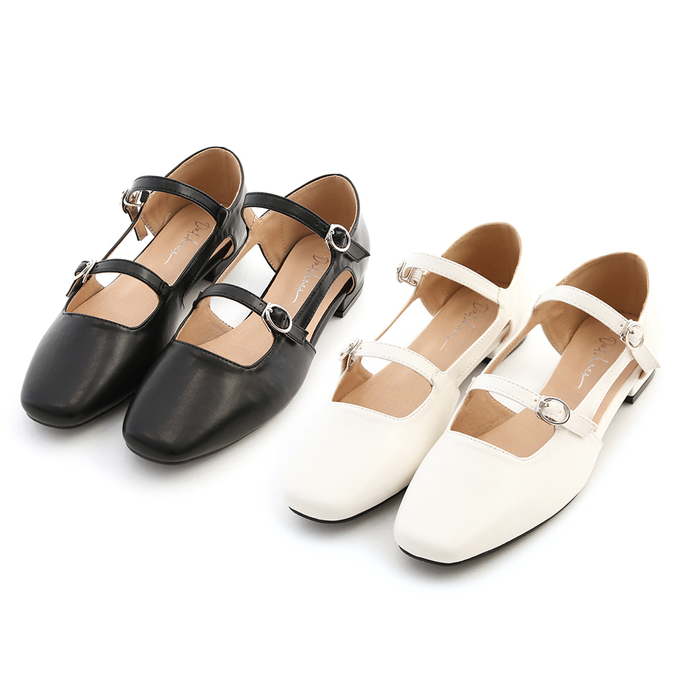 Double Straps Mary Janes White