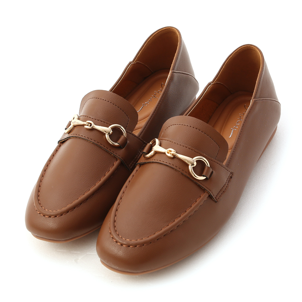 Soft Faux Leather Horsebit Loafers Brown