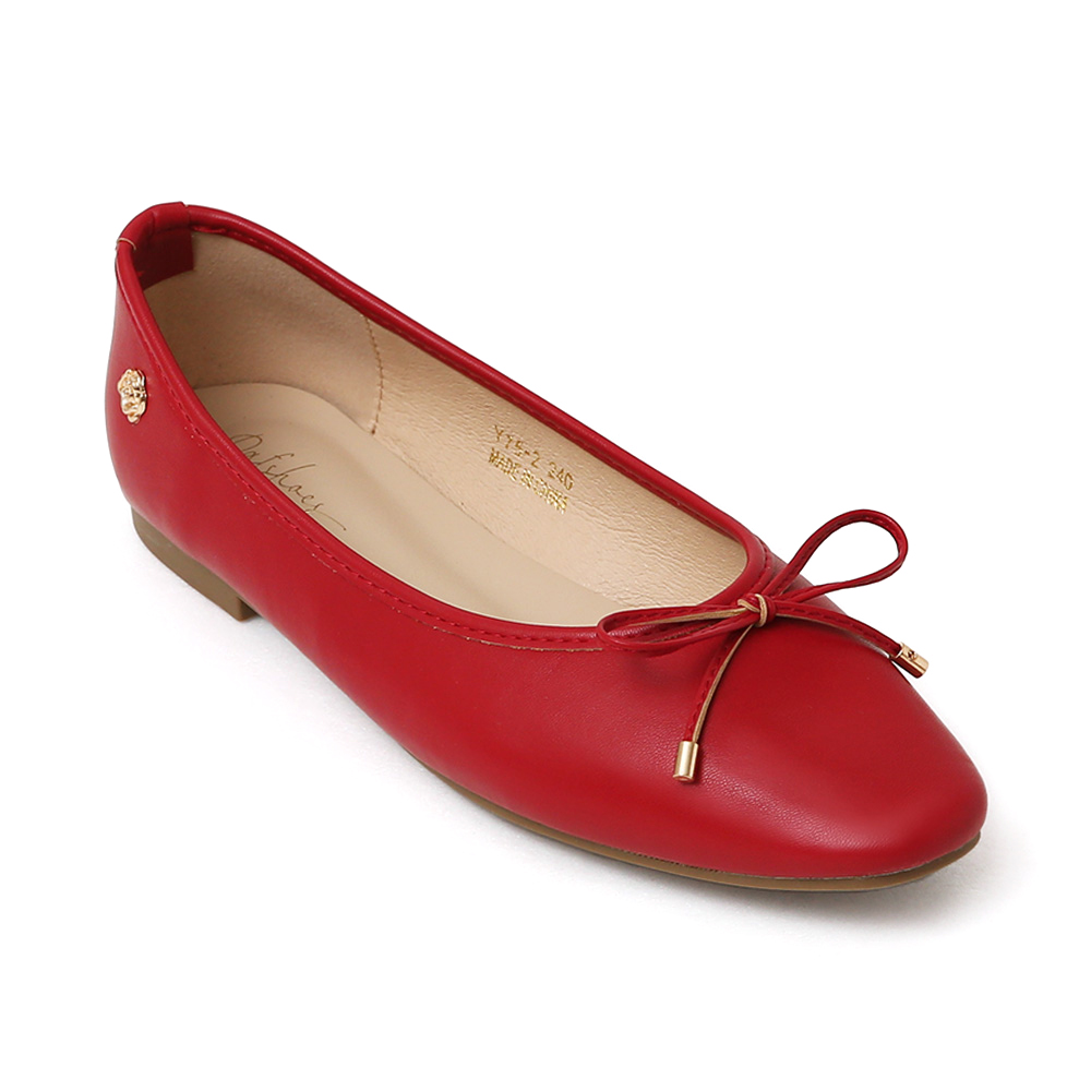 浪漫花釦．小蝴蝶結平底芭蕾娃娃鞋 魅力紅