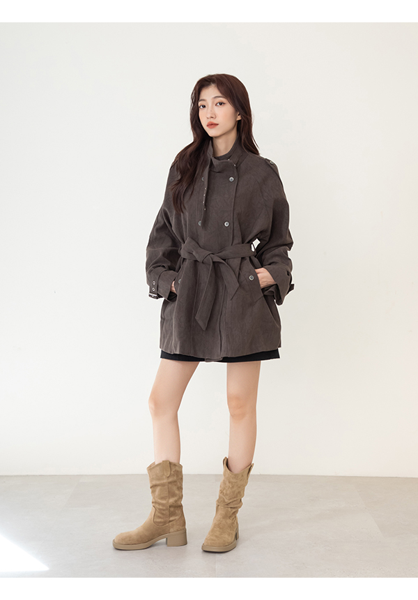 嬉皮小V口抓皺西部堆堆靴 杏色