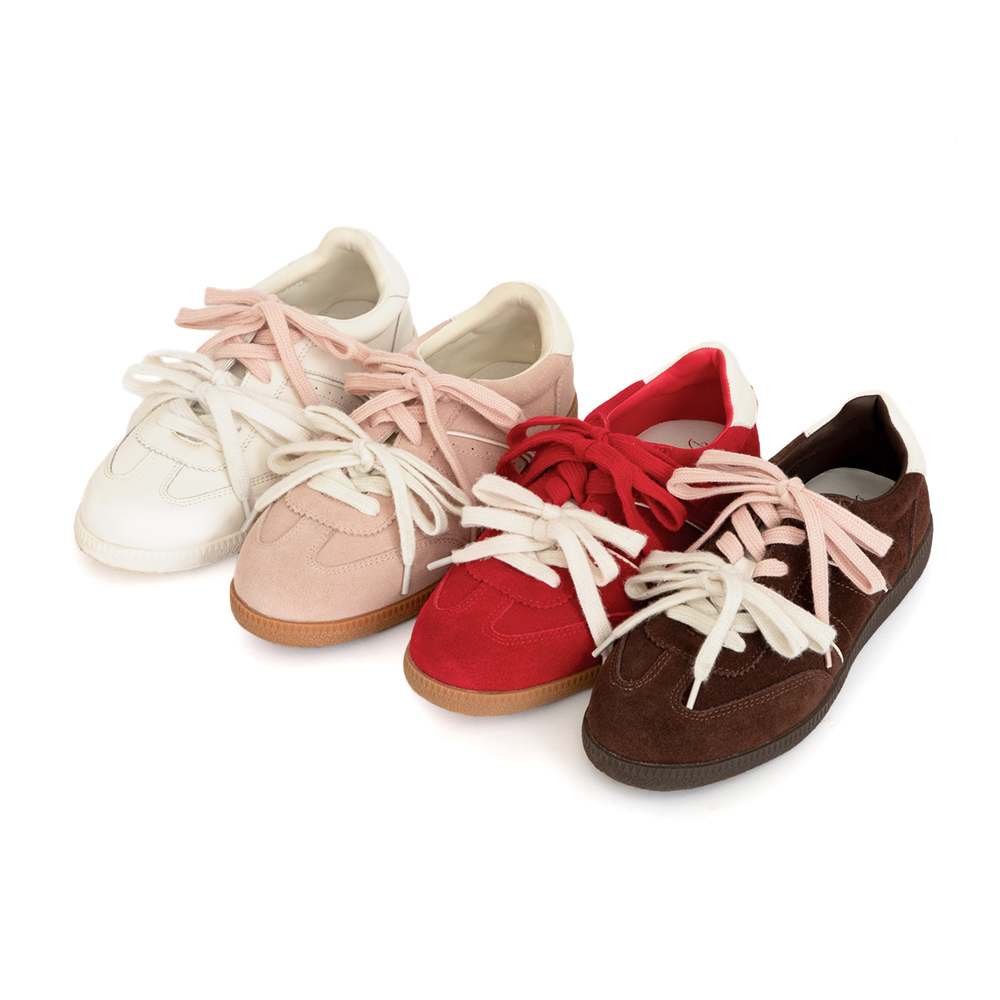 雙色鞋帶真皮復古德訓鞋 咖