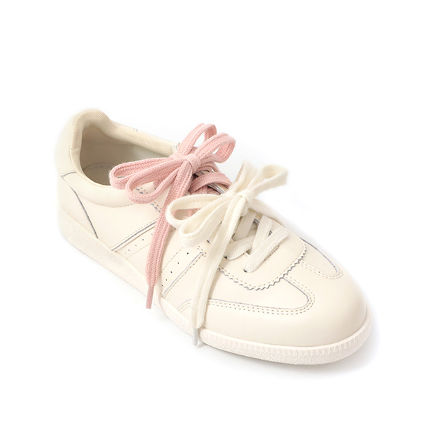 Two-Tone Laces Leather German Trainer Shoes Beige