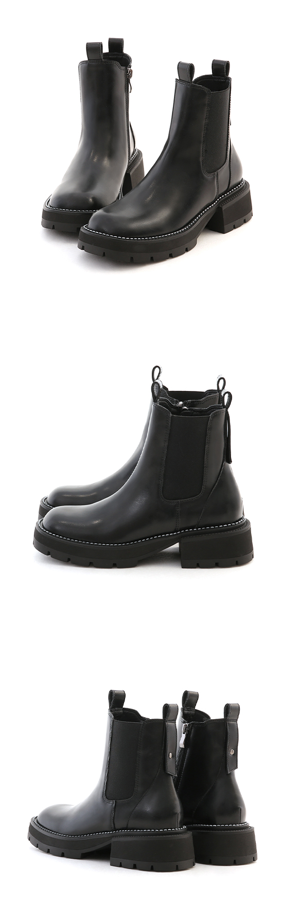 Square Toe Thick Sole Chelsea Boots Black