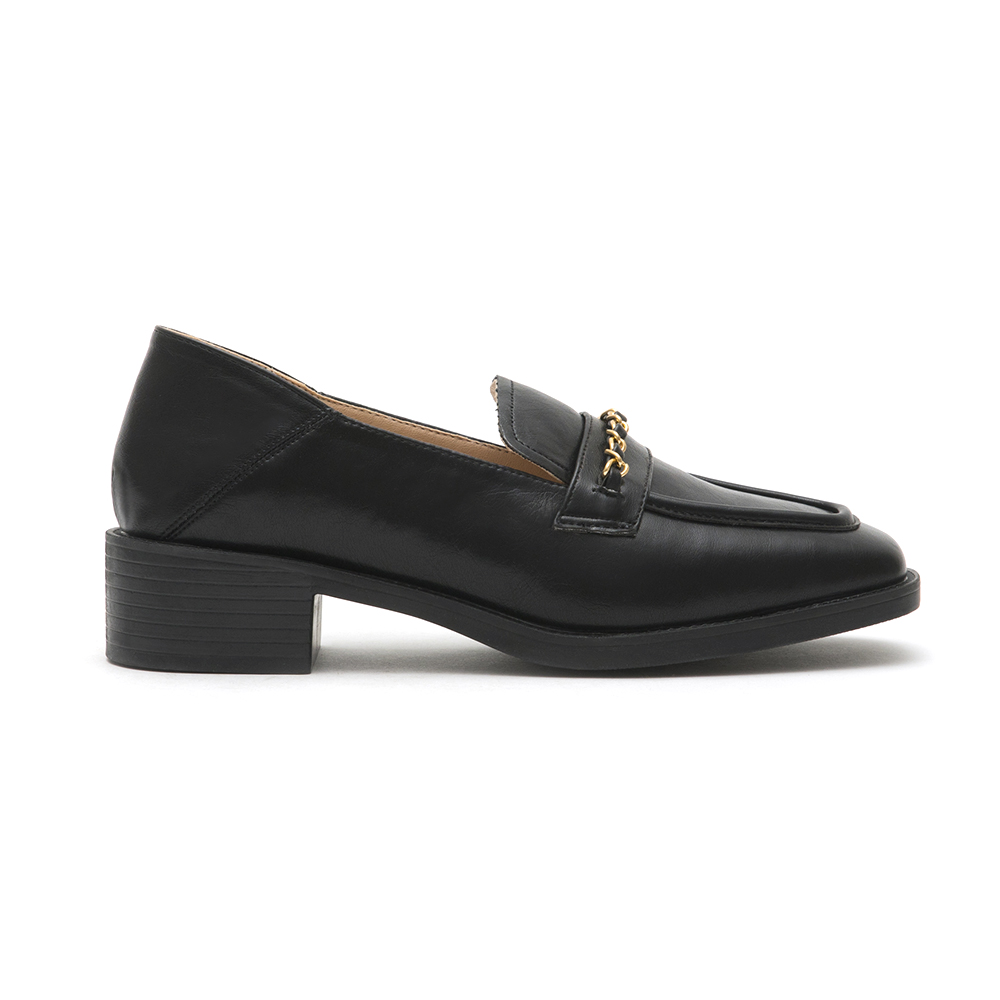 Metal Chain Square-Toe Loafers Black