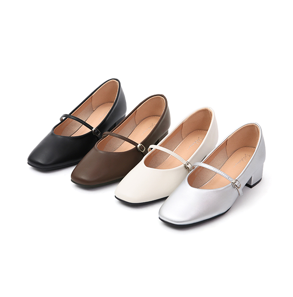 Elegant V-Cut Low Heel Mary Jane Shoes Silver