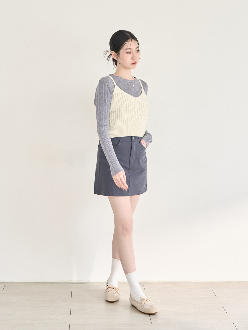 粉彩系列真皮綁帶淺口休閒鞋 米白色