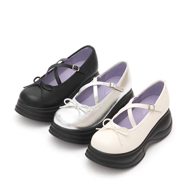 Thick-Soled Cross-Strap Ballet Shoes Silver