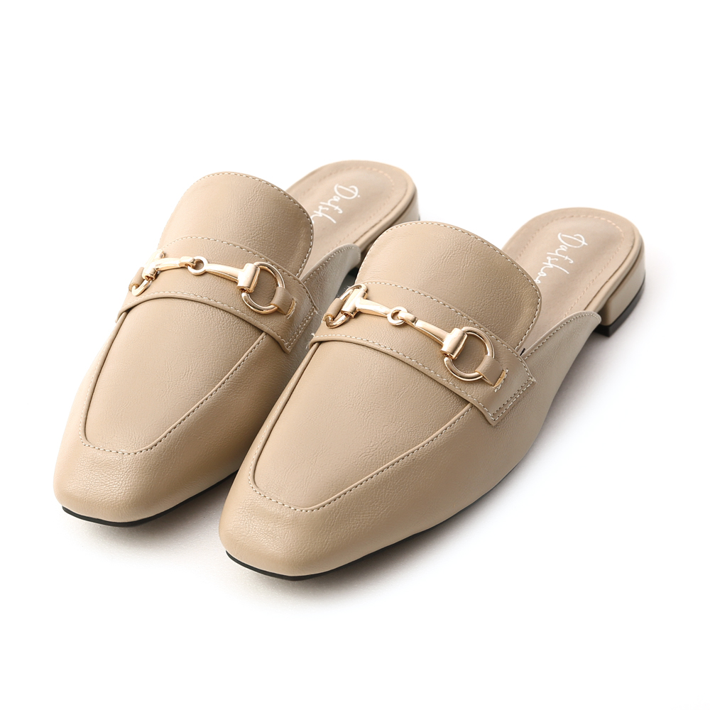 優質品味．馬銜釦方頭低跟穆勒鞋 摩卡灰