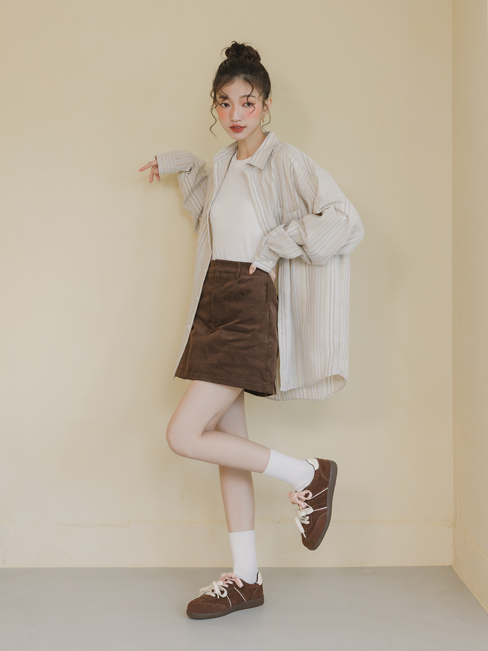 雙色鞋帶真皮復古德訓鞋 咖