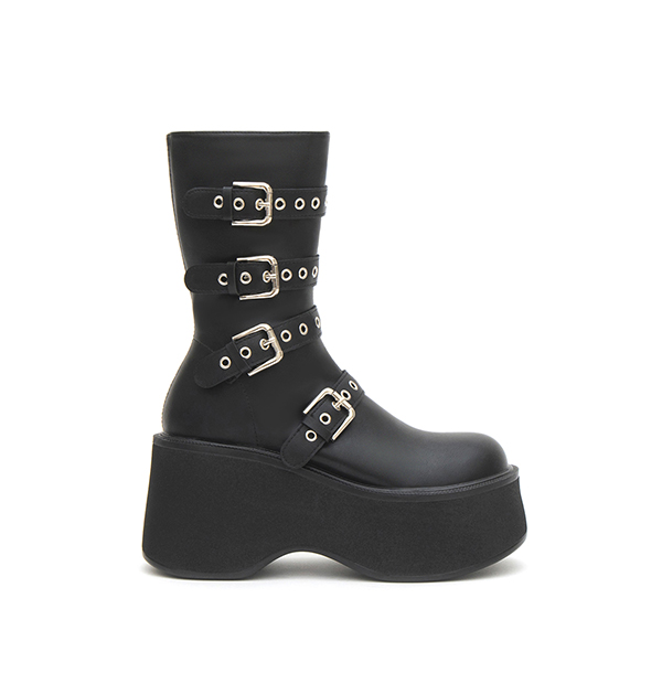 Multi-Buckle Platform Ankle Boots Black