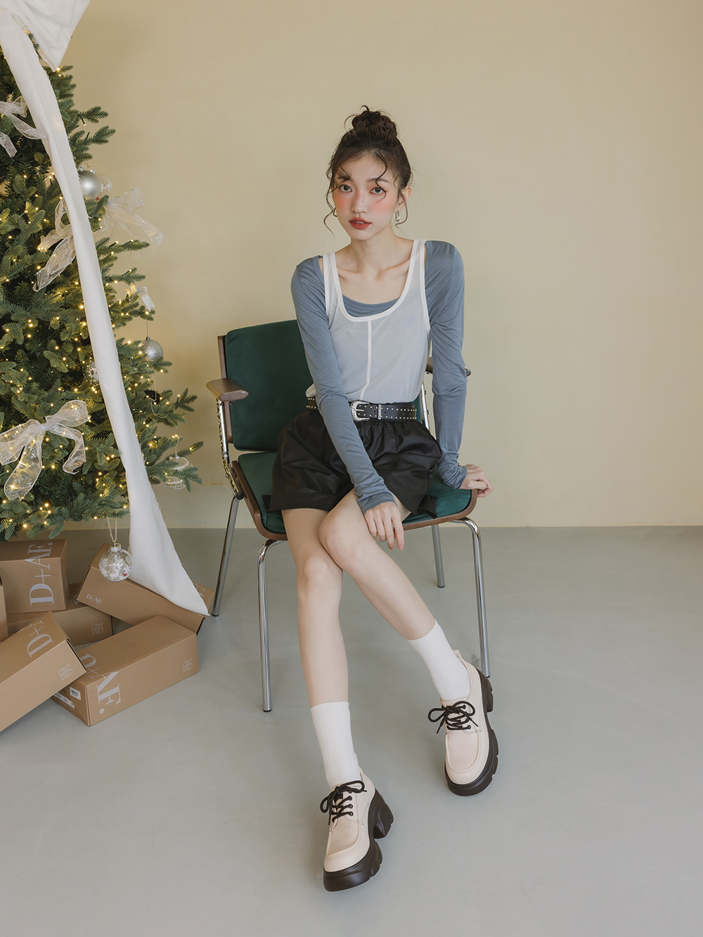 模範校花輕量鋸齒增高底德比鞋 米白